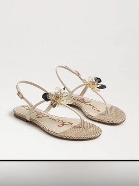 Sam Edelman Floral Thong Sandals NWT Beige Gold Embellished Size 9